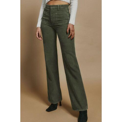 Azura Exchange Green High Waist Square Pockets Corduroy Pants - L - Main Image