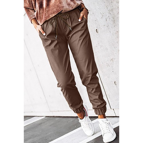 Brown Leather Tie Waist Jogger Pants - XL - Main Image