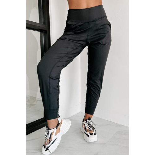 Black Exposed Seam High Waist Pocketed Joggers - S - Main Image