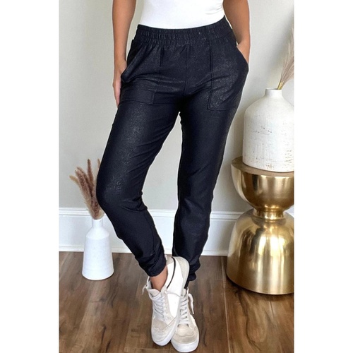 Black Elastic Waist Pocketed Pebble Joggers - L - Main Image