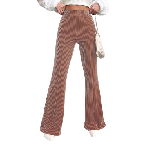Dusty Pink Solid Color High Waist Flare Corduroy Pants - L - Main Image