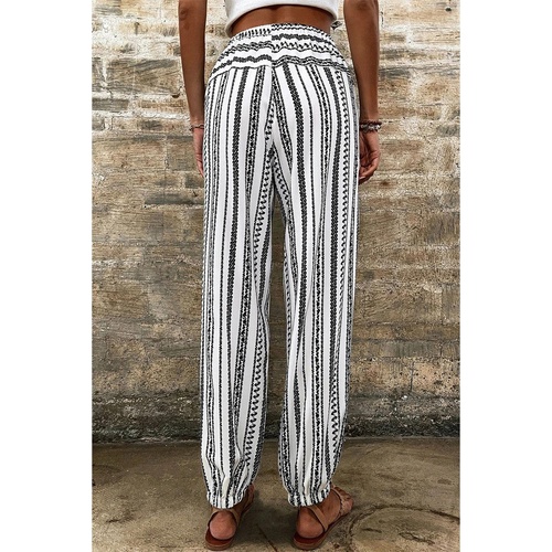 Black Stripe Boho Striped Print Casual Pants - L - Main Image