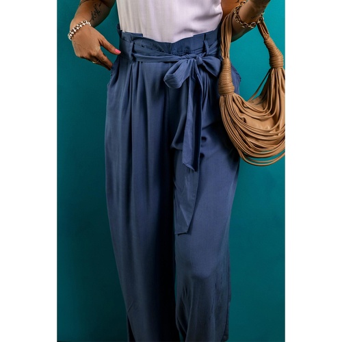 Wild Wind Belted Frilly Waist Wide Leg Loose Pants - L - Main Image