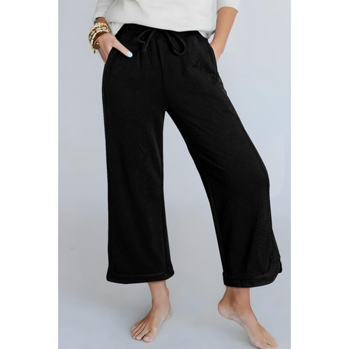 Black Mineral Wash Exposed Seam Wide Leg Pants - S - Main Image