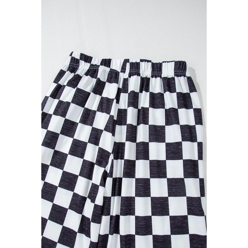 Black 2-Tone Checked Print High Waist Wide Leg Pants - L - Main Image
