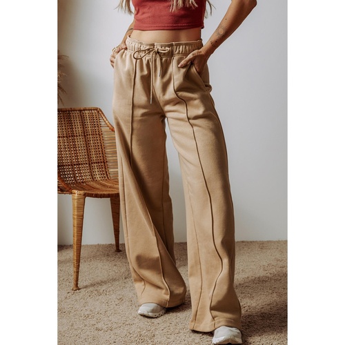 Smoke Gray Exposed Seam Drawstring High Waist Wide Leg Pants - L - Main Image