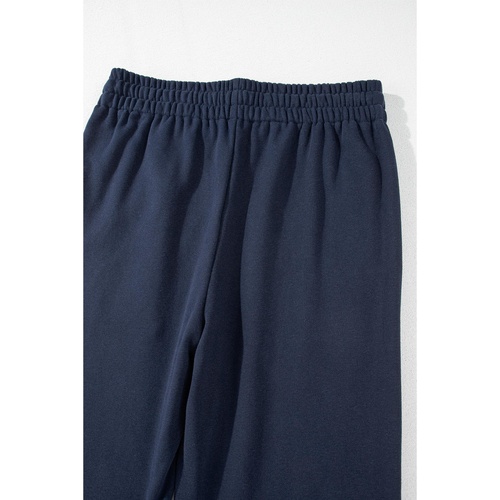 Navy Blue Solid Color Fleece Lined Drawstring Waist Casual Pants - M - Main Image