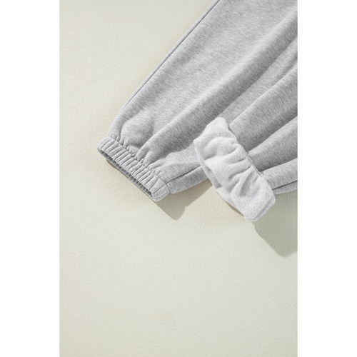 Light Grey Solid Color Fleece Lined Drawstring Waist Joggers - 2XL - Main Image
