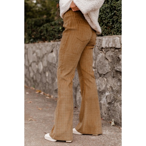 Grapefruit Orange Checkered Corduroy Flare High Waist Pants - L - Main Image