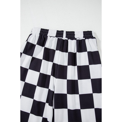 Black Checkerboard Elastic Waist Pocketed Joggers - M - Main Image
