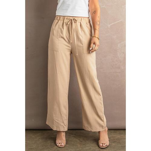Azura Exchange Drawstring Waist Crinkled Wide Leg Pants - S - Main Image