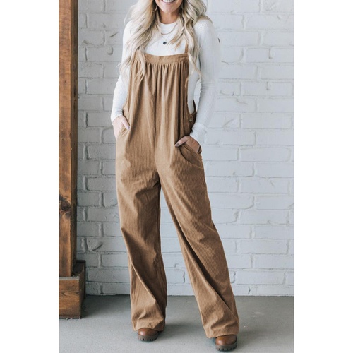 Gray Morn Solid Pocketed Loose Fit Corduroy Overall - L - Main Image
