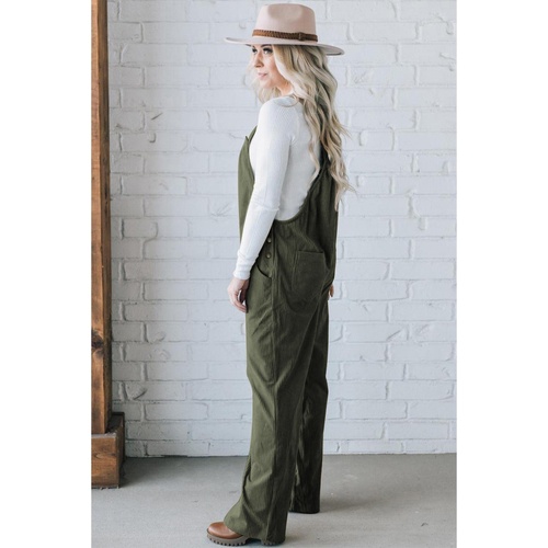 Jungle Green Solid Pocketed Loose Fit Corduroy Overall - L - Main Image