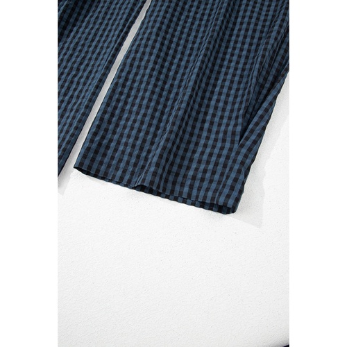 Sail Blue Plaid Print Buttoned Pocketed High Waist Overall - XL - Main Image