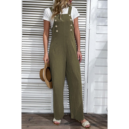 Jungle Green Solid Color Buttoned Straight Leg Overall - M - Main Image