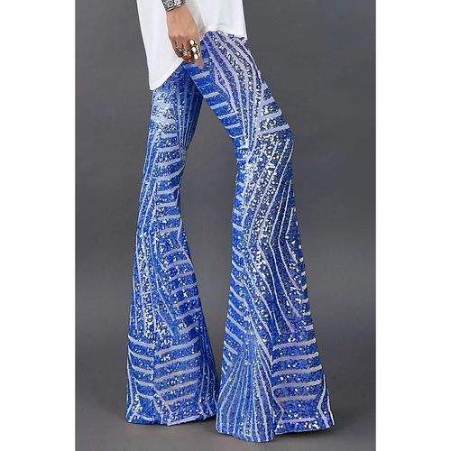 Blue Sequin Wide Leg Pants - L - Main Image