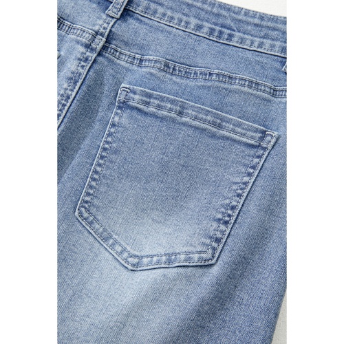 Beau Blue Shimmer Heart Pattern Distressed Denim Mini Skirt - S - Main Image