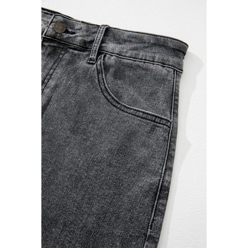 Dark Grey Denim Raw Hem Back Split High Waist Long Skirt - L - Main Image