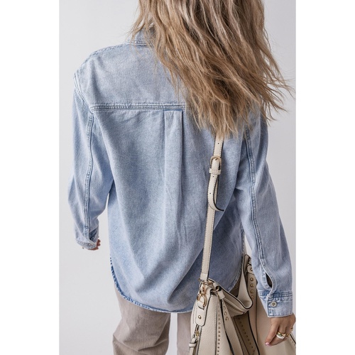 Beau Blue Long Sleeve Buttoned Chest Pocket Denim Shacket - XL - Main Image