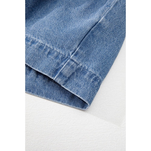 Dusk Blue Tied Front Bubble Sleeve Peplum Denim Shirt - L - Main Image