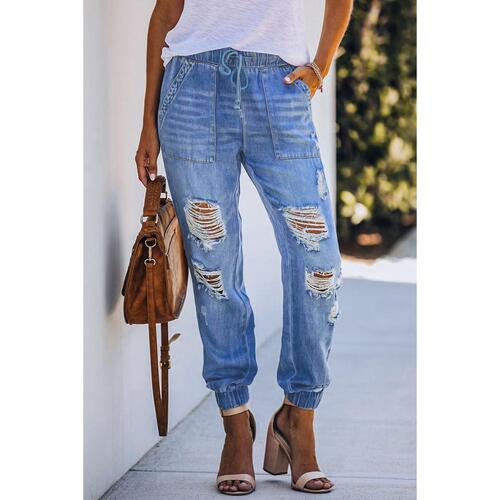 Azura Exchange Distressed Denim Joggers - S - Main Image