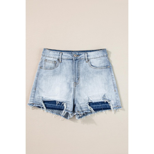 Light Blue Vintage Washed Raw Edge Jean Shorts - 8 US - Main Image