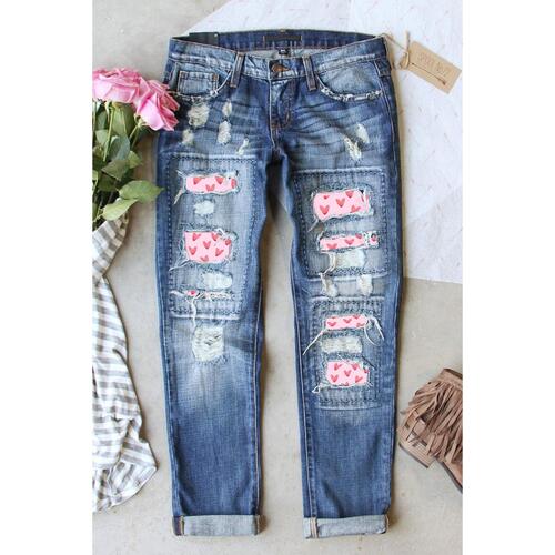 Azura Exchange Heart Patchwork Jeans - 8 US - Main Image