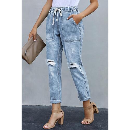 Azura Exchange Distressed Pocketed Denim Jogger - S - Main Image