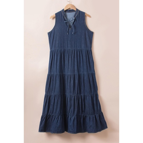 Real Teal Sleeveless Tiered Chambray Maxi Dress - S - Main Image