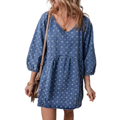 Ashleigh Blue Textured Open Back Loose Fit Denim Dress - XL - Main Image