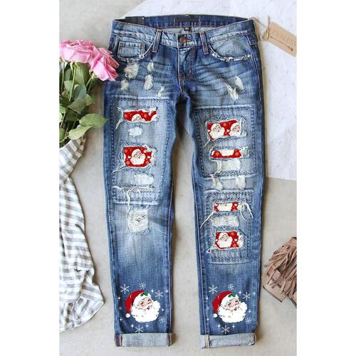 Azura Exchange Santa Claus Patchwork Distressed Boyfriend Jeans - 14 US - Main Image