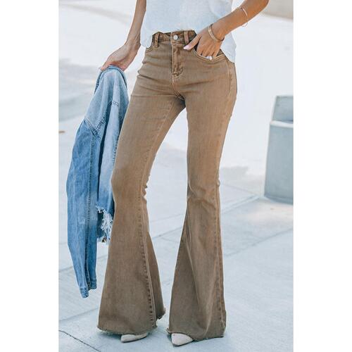 Azura Exchange Khaki High Waist Flare Jeans - 8 US - Main Image