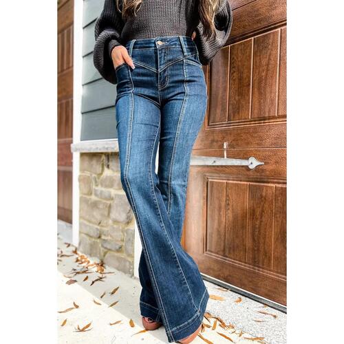 Azura Exchange High Waist Flare Jeans with Seam Stitching and Pockets - 8 US - Main Image