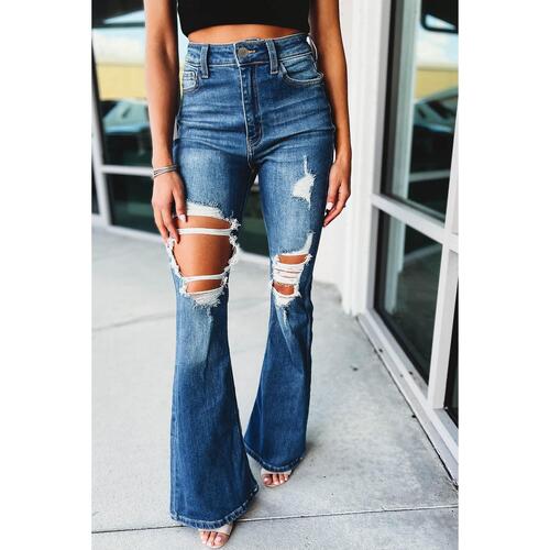 Azura Exchange Distressed Cutout Flare Leg Jeans - 10 US - Main Image