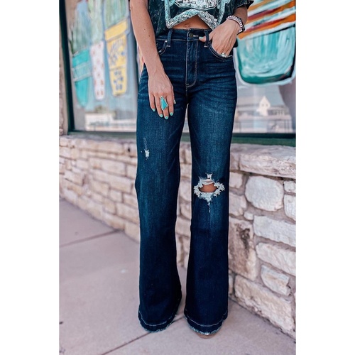 Real Teal High Rise Ripped Bell Bottom Jeans - 8 US - Main Image