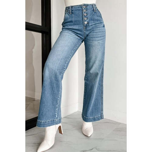 Dusk Blue Multi Buttons Medium Wash Straight Loose Leg Jeans - 8 US - Main Image