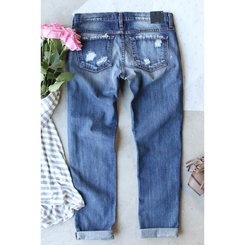 Sky Blue St. Patricks Clover Patchwork Sequin Distressed Jeans - 8 US - Main Image