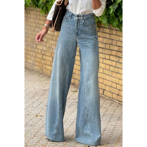 Dusk Blue Acid Wash Extra Wide Leg High Waist Long Jeans - 6 US - Main Image