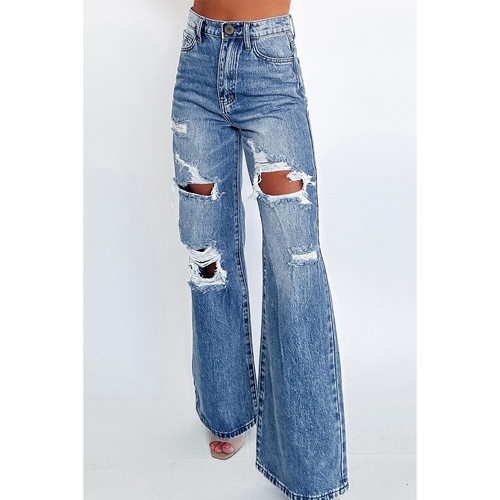 Ashleigh Blue Acid Wash Distressed Wide Leg High Waist Jeans - 12 US - Main Image