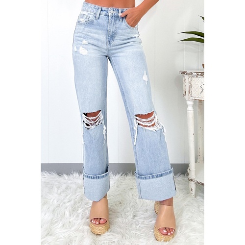 Beau Blue Light Wash Distressed Flare Jeans - 8 US - Main Image