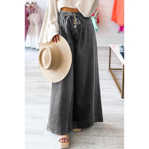 Carbon Grey Mineral Wash Button Fly Waist Wide Leg Jeans - 10 US - Main Image