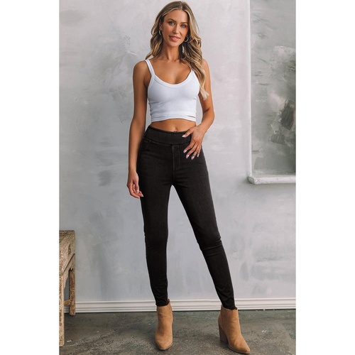 Black Solid Color High Waist Stretchy Slim Fit Jeggings - L - Main Image