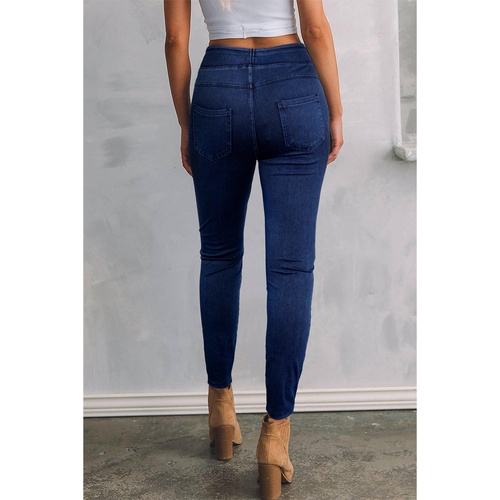 Ashleigh Blue Solid Color High Waist Stretchy Slim Fit Jeggings - M - Main Image