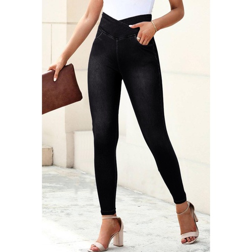 Black Arched Waist Stretchy Slim Fit Jeggings - S - Main Image