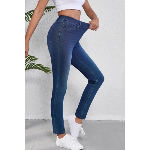 Ashleigh Blue Multiple Pockets Straight Leg Washed Stretchy Knit Casual Jeans - XL - Main Image