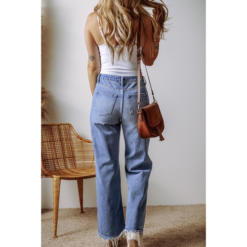 Ashleigh Blue Distressed Raw Hem Straight Leg High Waist Jeans - 10 US - Main Image