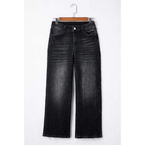 Carbon Grey Mineral Wash Raw Hem High Waist Flared Jeans - 4 US - Main Image