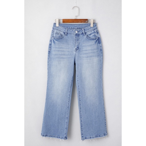 Beau Blue Mineral Wash Raw Hem High Waist Flared Jeans - 6 US - Main Image