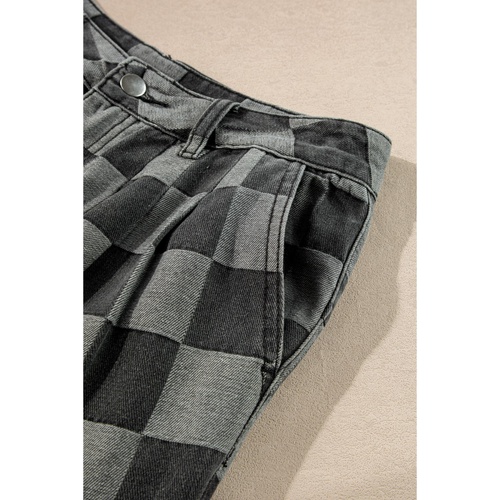 Dark Grey Checkered Denim Wide Leg Jeans - 10 US - Main Image