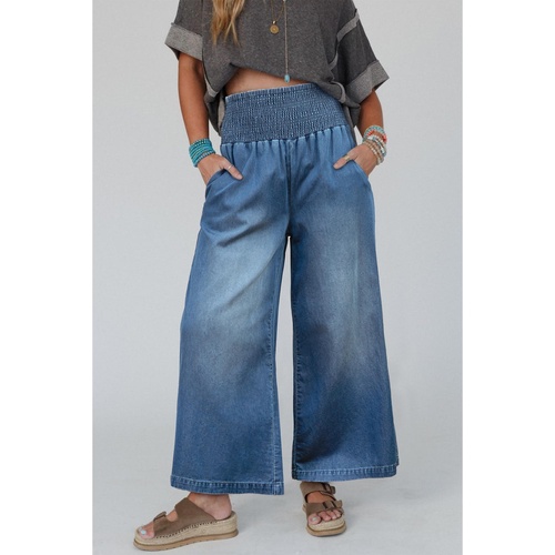 Ashleigh Blue Smocked Waist Wide Leg Jeans - S - Main Image